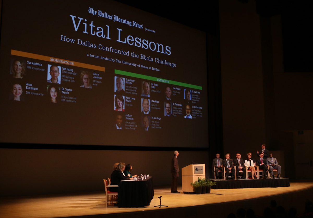 Linda Nguyen|Staff Photographer
UTD hosted The Dallas Morning News panel discussion, “Vital Lessons: How Dallas Confronted the Ebola Challenge” on Nov. 5. Dallas leaders, including Richardson Mayor Laura Maczka and Dallas County Health and Human Services Director Zachary Thompson, spoke about how Ebola cases were handled in North Texas and what they learned from the events.