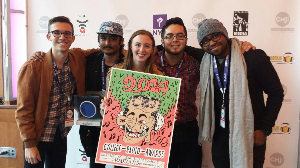 Radio UTD Courtesy
James Pacifico, Humza Khan, Hannah Steiner, Matthew Cocco and Aarin Brown after winning the "Best Use of Limited Resources" award at the College Music Journal in New York City.