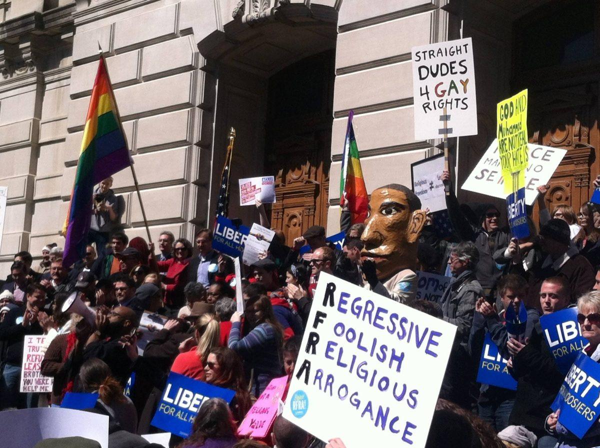 Wikimedia Commons| Courtesy
Activists protesting SB 101, Indiana’s Religious Freedom Restoration bill, at the Indiana State Capital.
