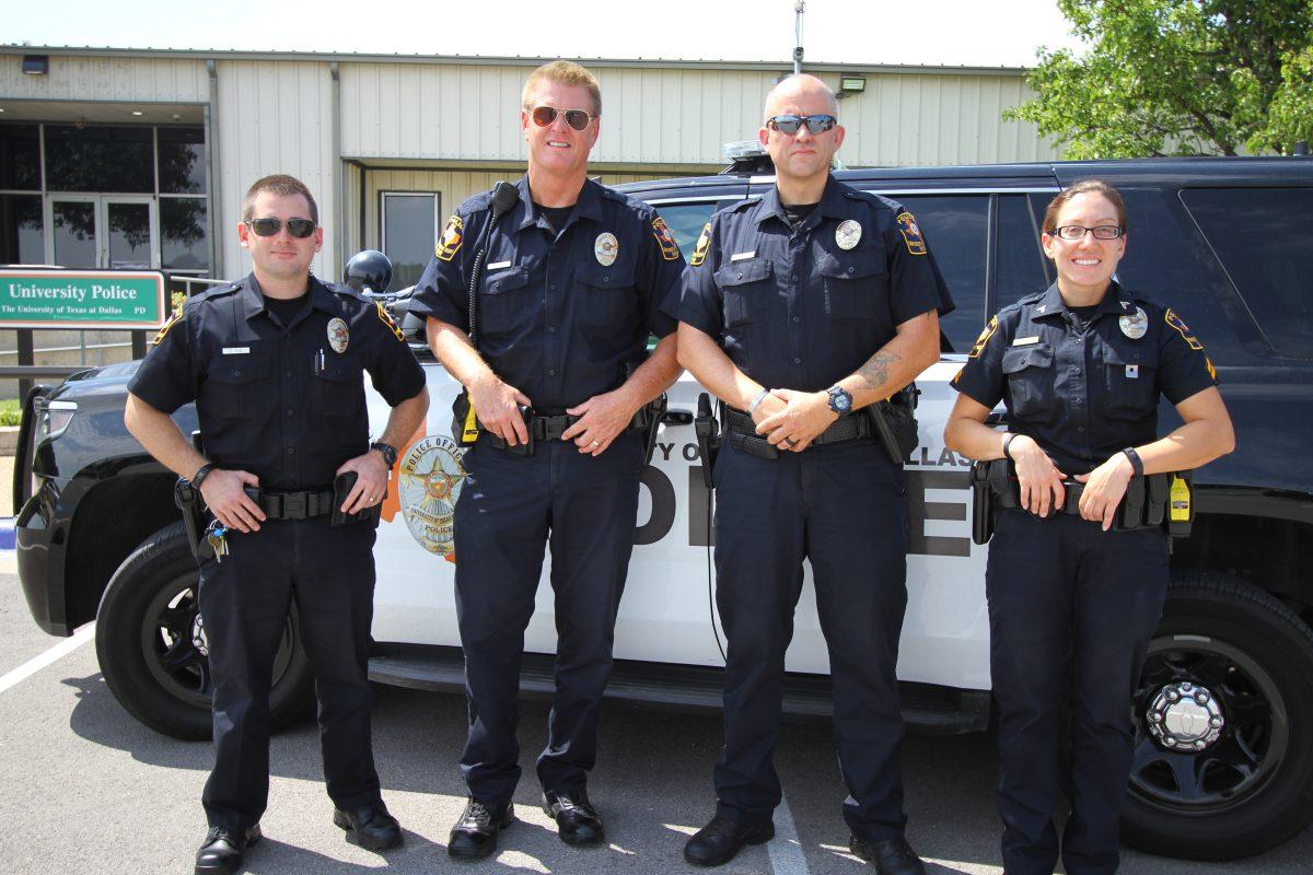 UTD Police Officer David Rue (left) was patrolling on campus on July 7 when the shooting in downtown Dallas occurred. Rue was one of many UTD officers who went downtown in the week after the shooting to guard the crime scene. He said although he was saddened by the incident, he wasn’t surprised. (Andrew Gallegos | Photo Editor)