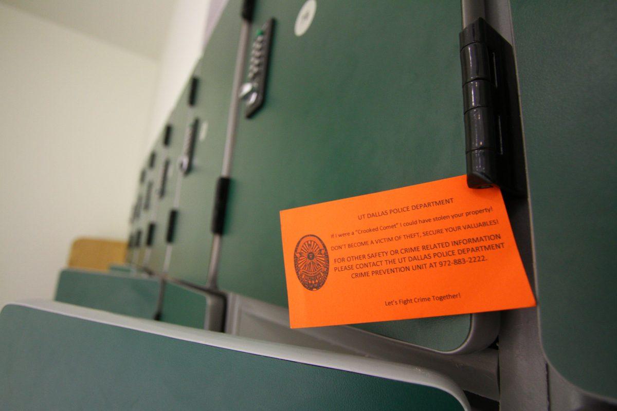 UTD Police arrested a graduate student on three counts of theft on Oct. 12, after security footage showed him removing cash from lockers in the AC. Photo by Saher Aqeel | Assistant Photo Editor.