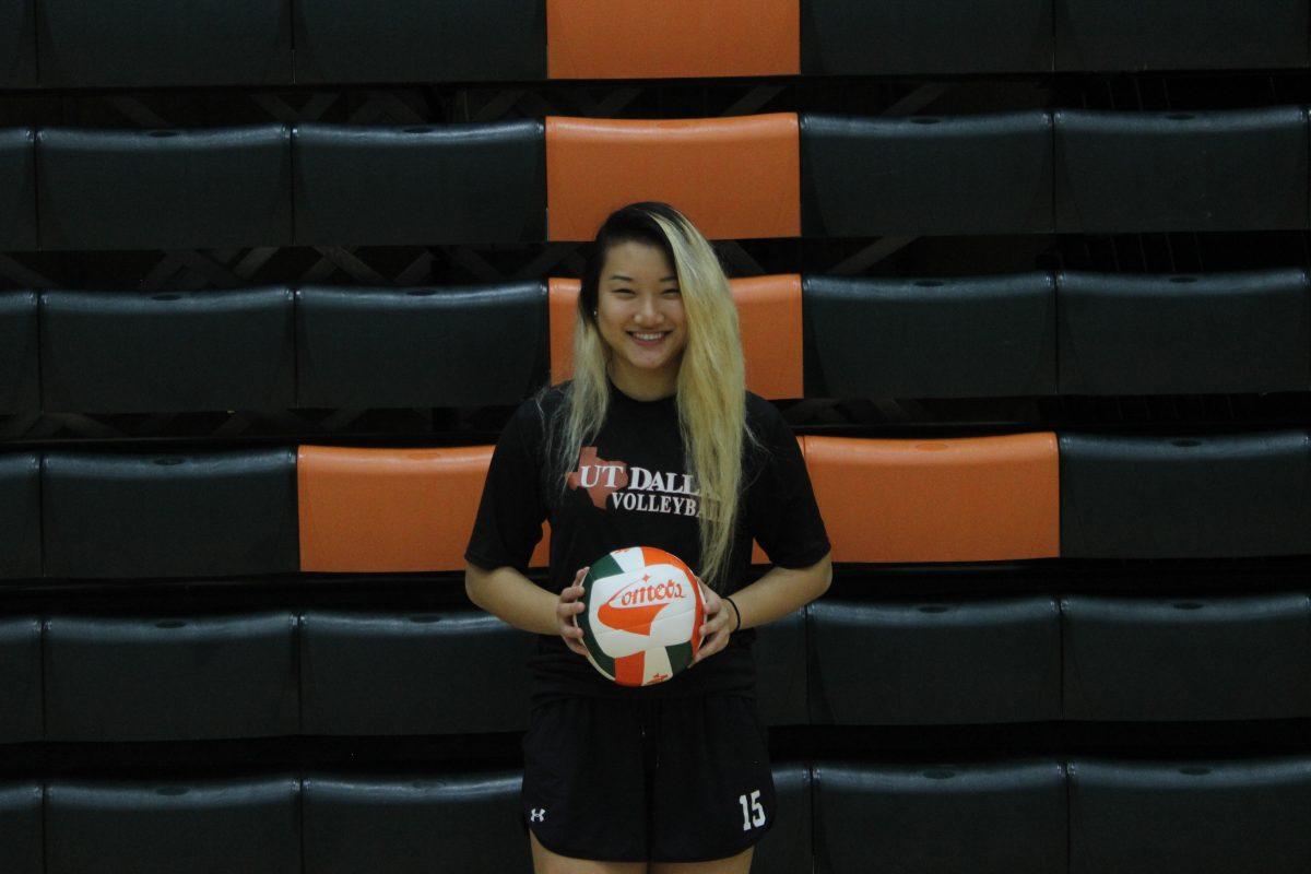 Sophomore setter Fayna Zeng became the first student to win the ASC championship shirt logo contest in consecutive years in the competition’s history. She said her volleyball background aided in her competitive approach to the contest. Photo by Ruth Varghese | Mercury Staff.