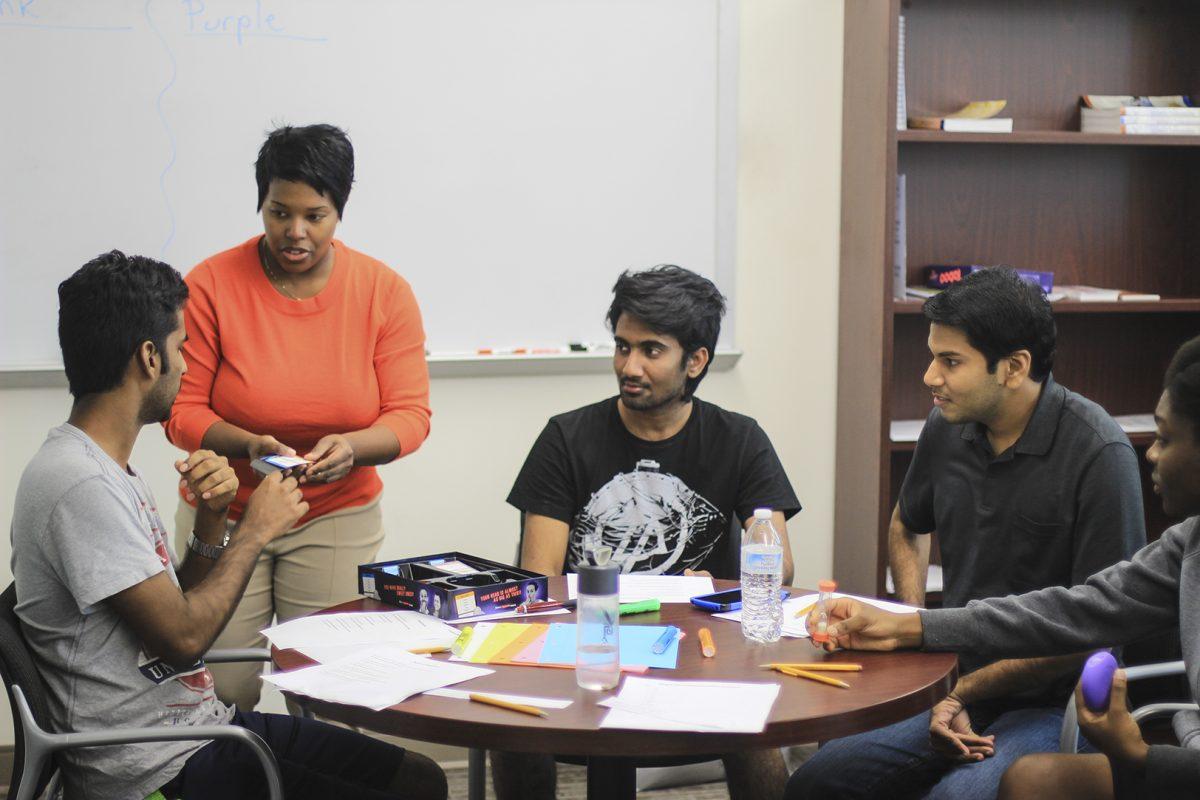 From the Mercury Archives: May, a learning specialist at UTD with a focus on ESL, runs her speech program for international students in the Jindal School of Management. Photo by Ankith Averineni | Mercury Staff.