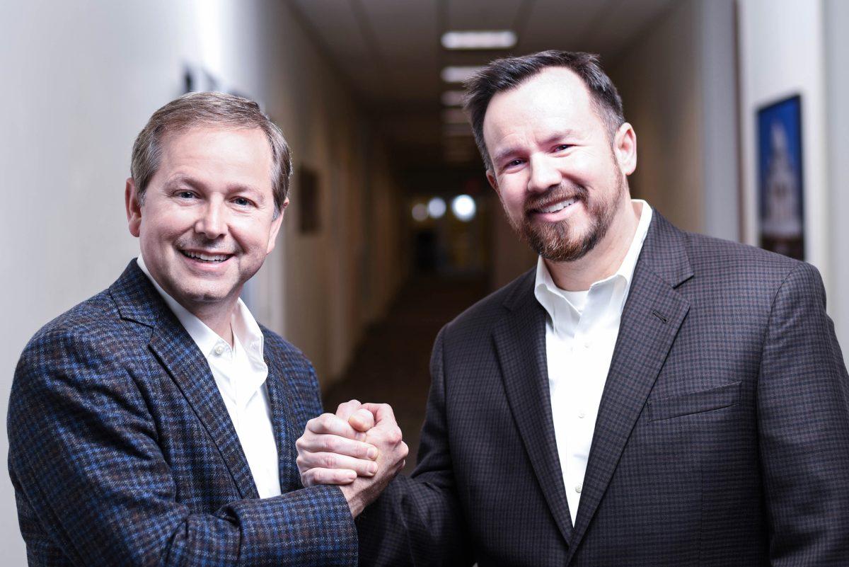 Marv Bramlett (left) and Charles Gillis both graduated from UTD before starting a local branch of a charity. The two men were inspired by the Nova Scotia cohort of 100 Men Who Give a Damn. Photo by Hussein Njoroge | Mercury Staff.