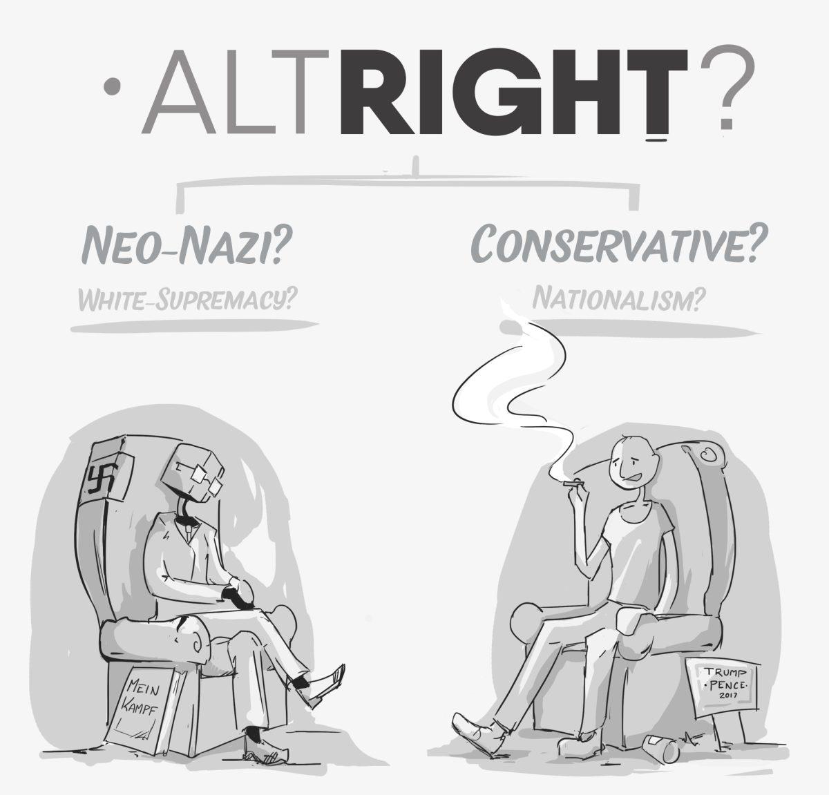 The Associated Press defines the “alt-right” movement as an “offshoot of conservatism mixing racism, white nationalism and populism” or as “a white nationalist movement.” News outlets such as The New York Times have offered their own definitions of the ambiguous term. Illustration by Kevin Vanhorn | Mercury Staff. 