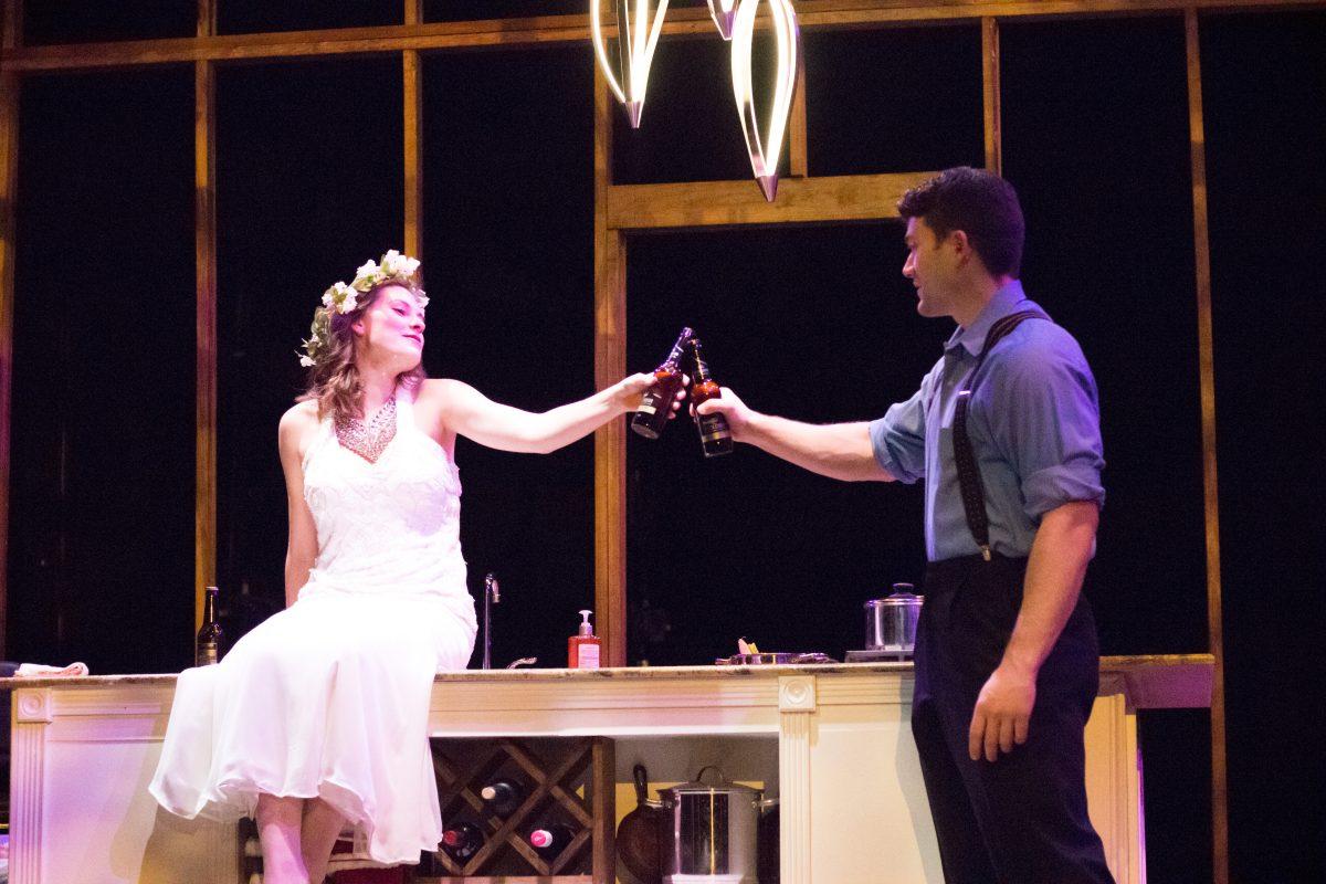 Arts and performance freshman Alexandra Schmid (left) and marketing junior Trent Lintzen play the roles of Miss Julie and Jean, respectively. Photo by Robert Johnson | Mercury Staff.