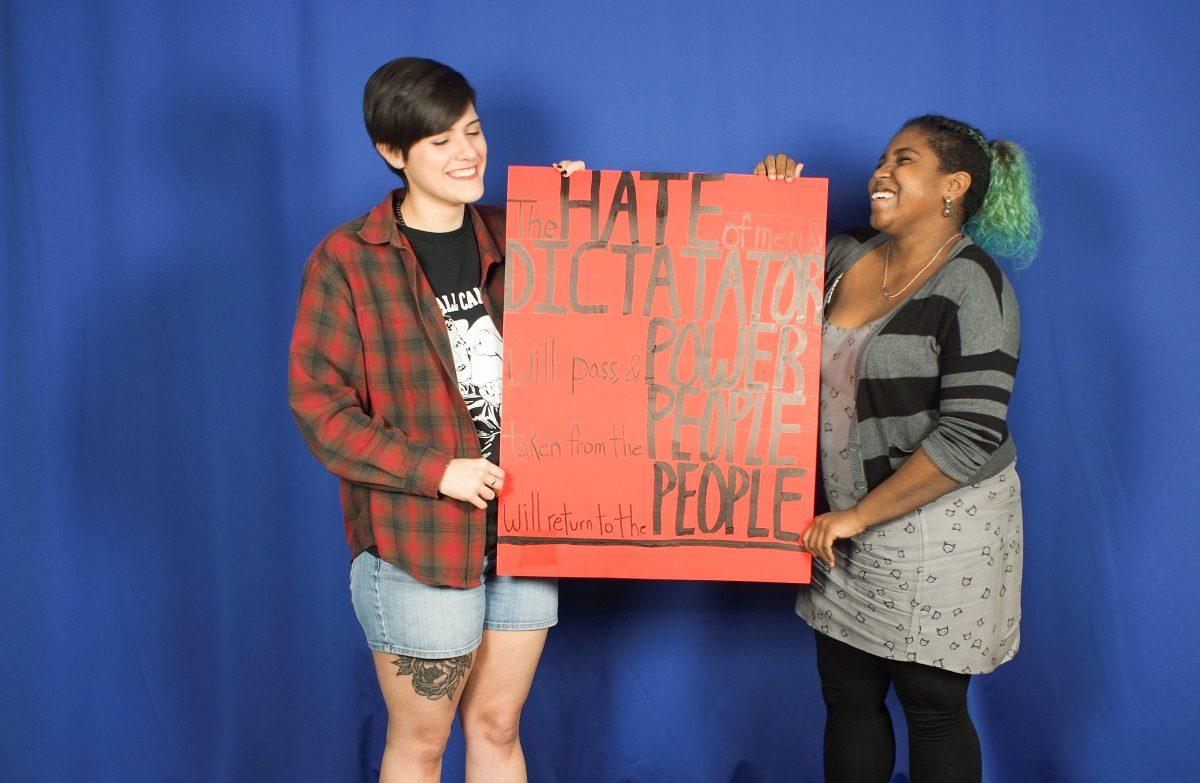 Stevie Cornett, Vanessa Joseph and April Harrison-Bader, members of the Intersectional Feminist Alliance at UTD, are planning to use the march as a jumping off point for advocacy projects. Photo by Roman Soriano | Mercury Staff.