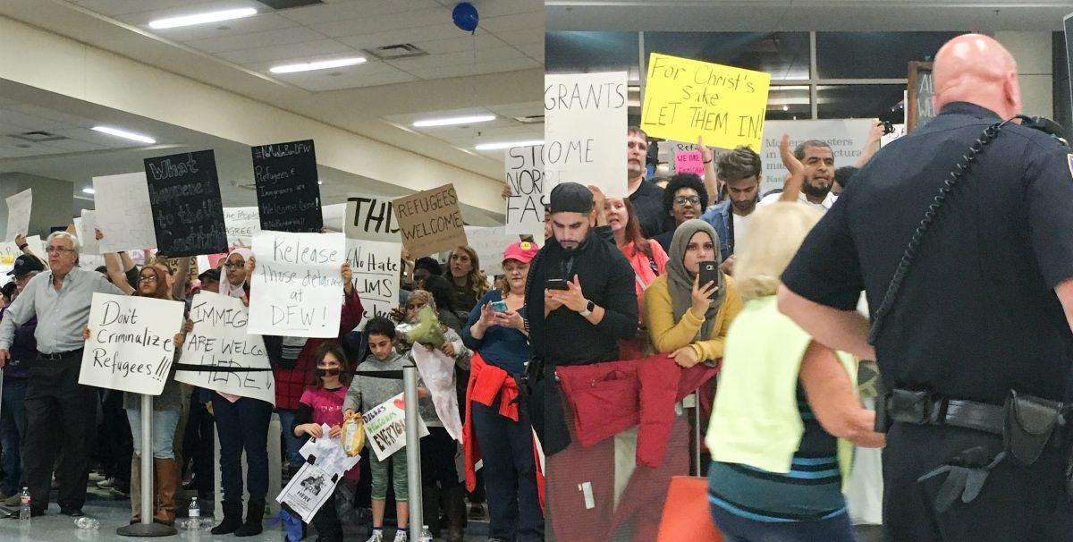 After President Donald Trump signed on executive order denying entry into the United States to nationals from seven majority-Muslim countries for 90 days, protests erupted in airports across the country, including DFW International Airport, on Jan. 28. UTD students were among those who protested. Photo courtesy of Harris Chowdhary.