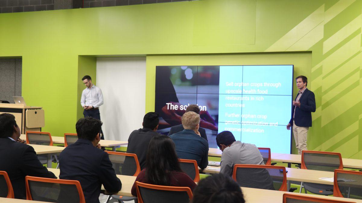 A team presents their idea in front of a  panel of judges  during the competition. Photo by Xiang Li | Mercury Staff.