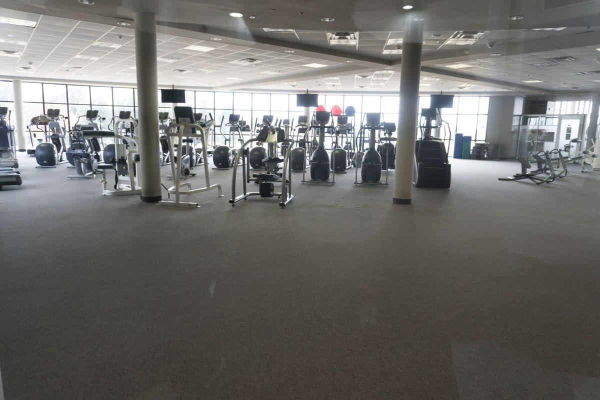 The gym’s carpet, installed in 1998, will be replaced over the course of two weeks. It is projected to be completed before the fall term. Photo by Anupam Gupta | Mercury Staff.