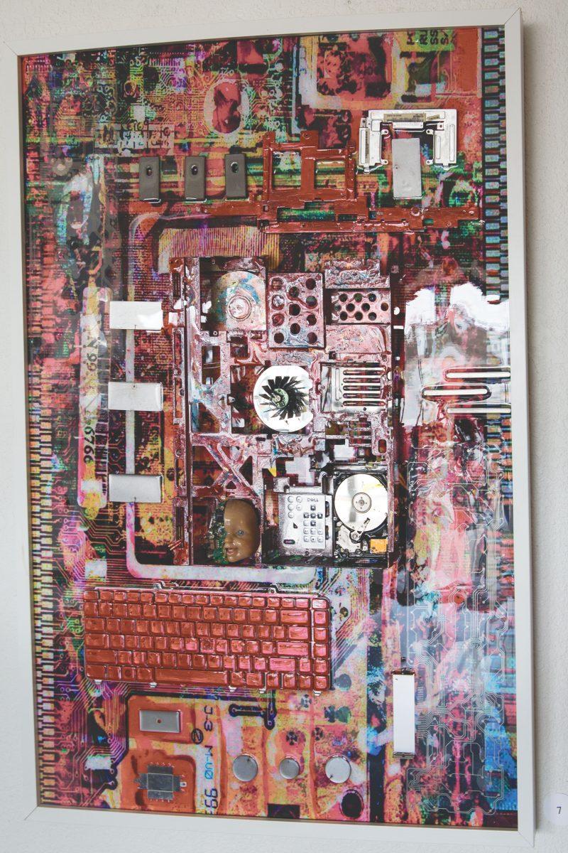 ATEC graduate student Denise Lion combines physical mediums to create her art pieces. Lion’s work is on display at Gallery 8680 in Frisco during the RED 2018 exhibition. Photo by Noah Whitehead | Mercury Staff.