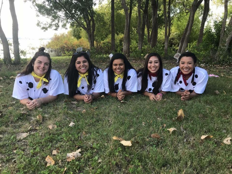 Shreena Bhakta dressed up with her fellow Delta Zeta sisters as cows during their sisterhood retreat. Bhakta made an effort to attend every event she could, Glava said. Photo courtesy of Mackenzie Glava.
