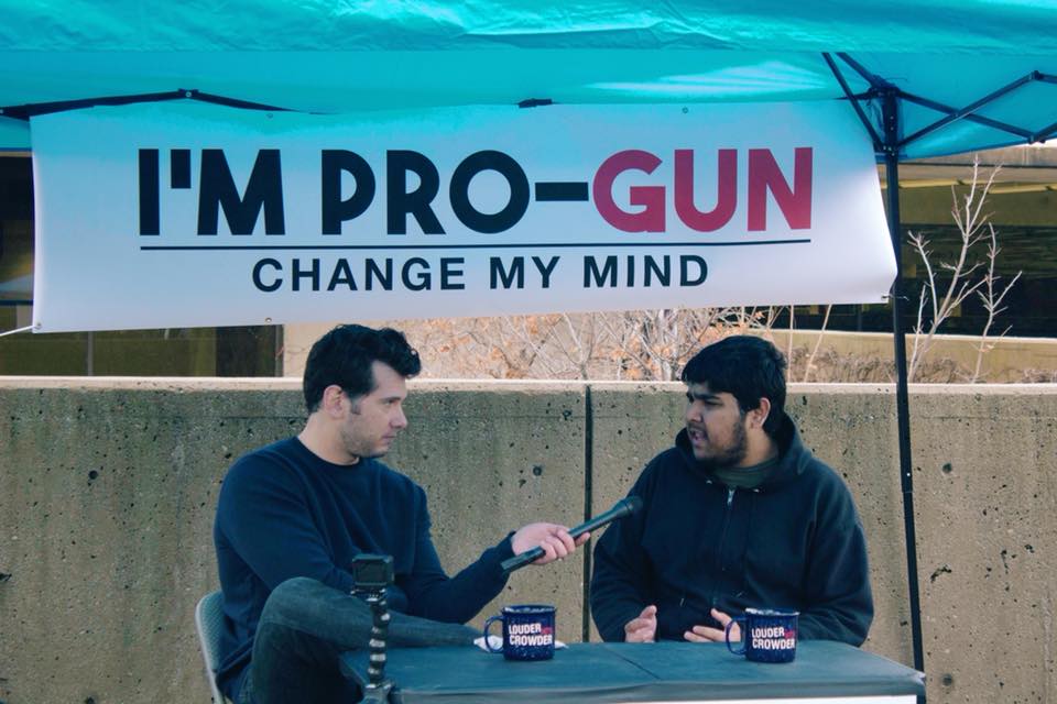 On Feb. 23 conservative political commentator Steven Crowder spoke to computer science senior Ahad Memon as a part of a video for his YouTube series, “Change My Mind.” Crowder filmed the segment on the Plinth and was invited to campus by the UTD College Republicans. Photo by Cindy Folefack | News Editor.