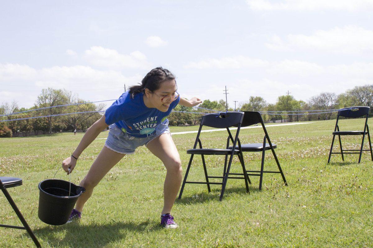 Molecular biology junior Alexis Zhang prepares to enter the final portion of the obstacle course organized as part of UTD UNICEF’s first Water Walk, an event to raise awareness about people without access to clean water, on March 31. Photo by Nadine Omeis | Mercury Staff.