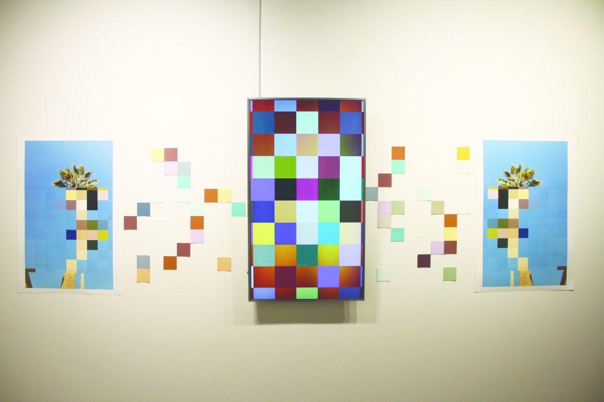 Carion Jackson’s “PixeLife” (top), along with Clayton Harper’s “NextGen10” (middle) and Denise Lion’s “The Mechanism Effect” were some of the works featured at the Oddities MFA 2018 exhibit on display May 18-June 9. Photo by Michael Stout | Mercury Staff.