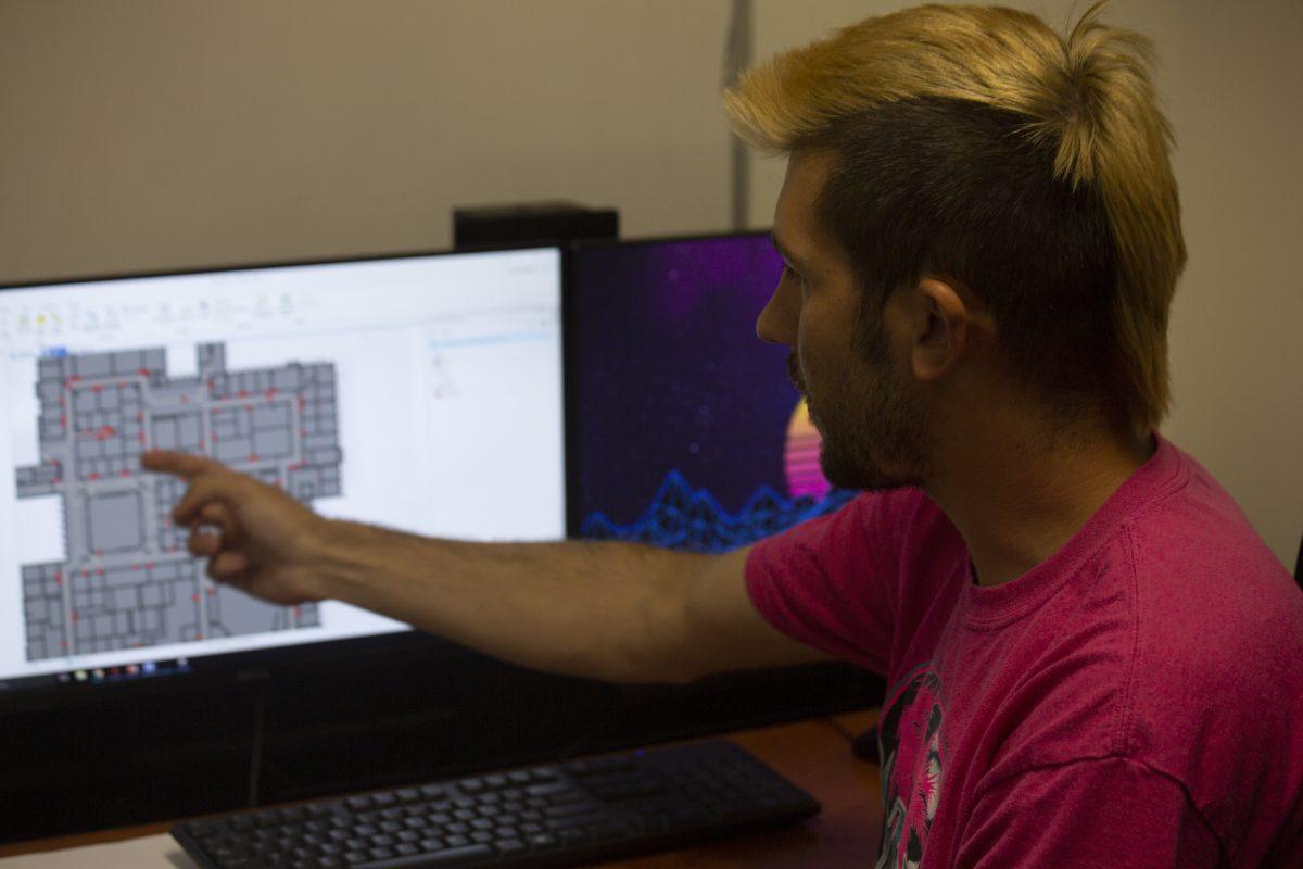 Brent Dell, a Ph.D. student, developed a 3D network of Green Hall, which was later incorporated into the software for an app that will help users navigate UTD buildings. Photo by Noah Whitehead | Photo Editor.