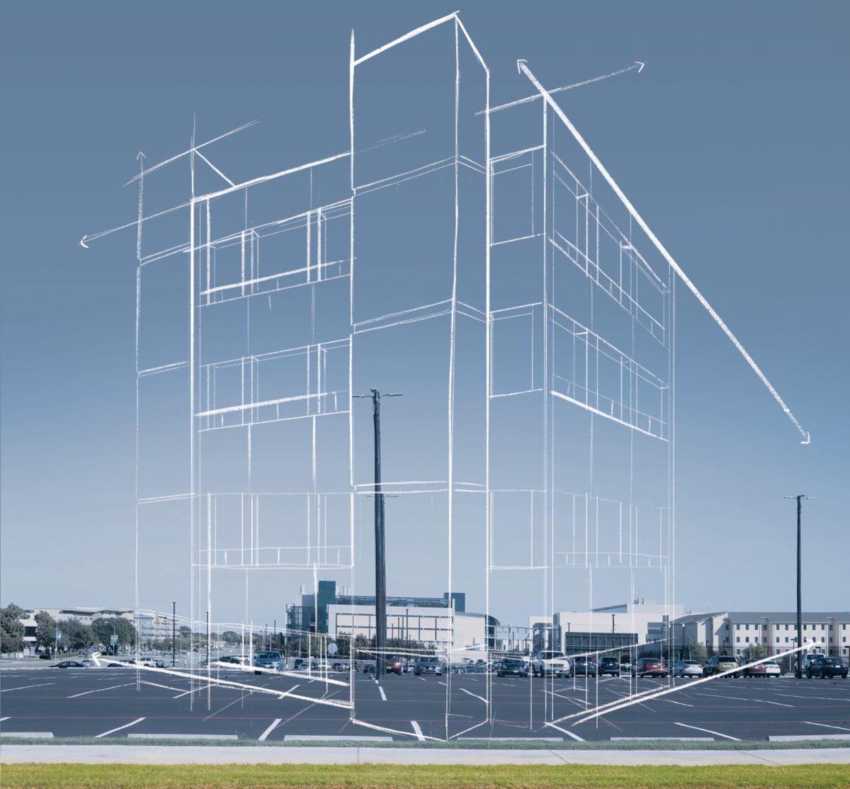 Parking Structure 2 was originally slated for construction in 2014 near Residence Hall West. Graphic by Carolina Alvarez | Mercury Staff.
