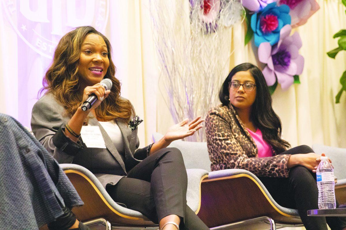 Danyel Jones, the founder of sports gloves company PowerHandz, spoke at the Women's Summit on Oct. 15. Photo by Nikita Bantey | Mercury Staff.