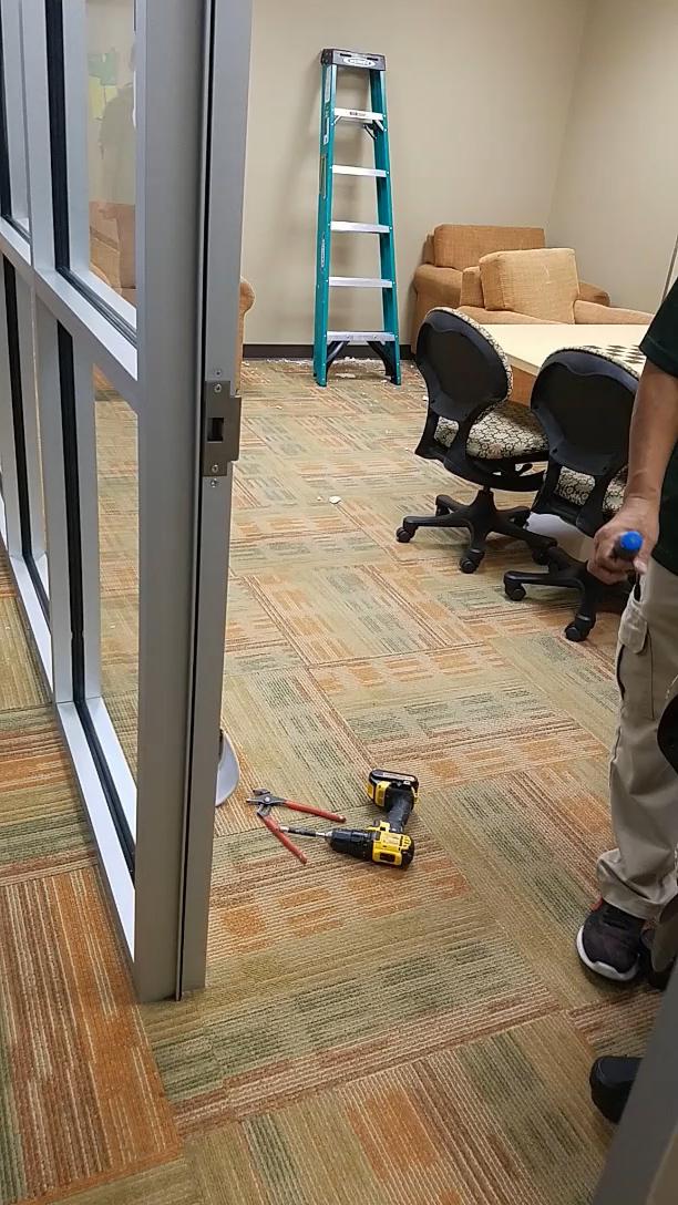 Students in Residence Hall Northwest were trapped in a study room on Sept. 18 after they were unable to open the door. A maintenance crew entered the room through the ceiling and dismantled the door to allow the students to leave. Photo courtesy of Colton Mikeska.