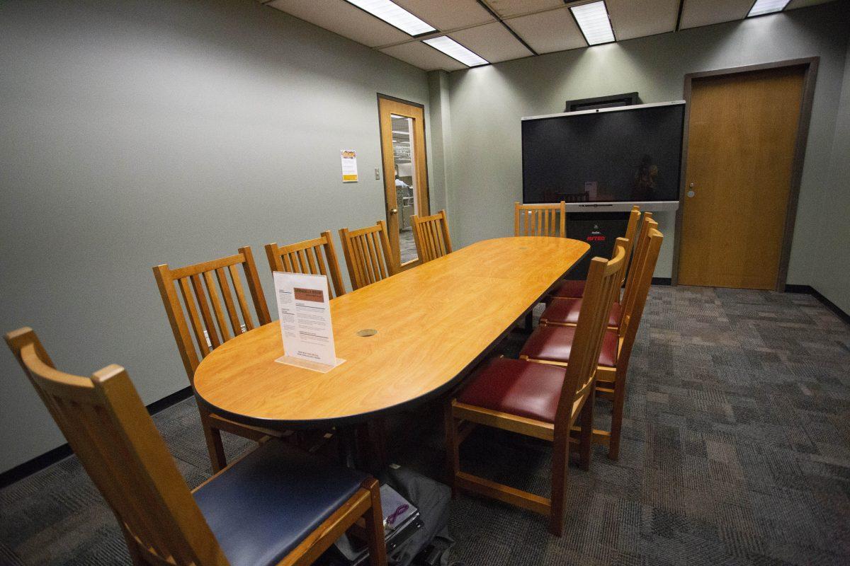 Two rooms in the McDermott Library were updated to include interactive boards that allow students to digitize notes and conduct video conferences. Photo by Medha Somisetty | Mercury Staff.