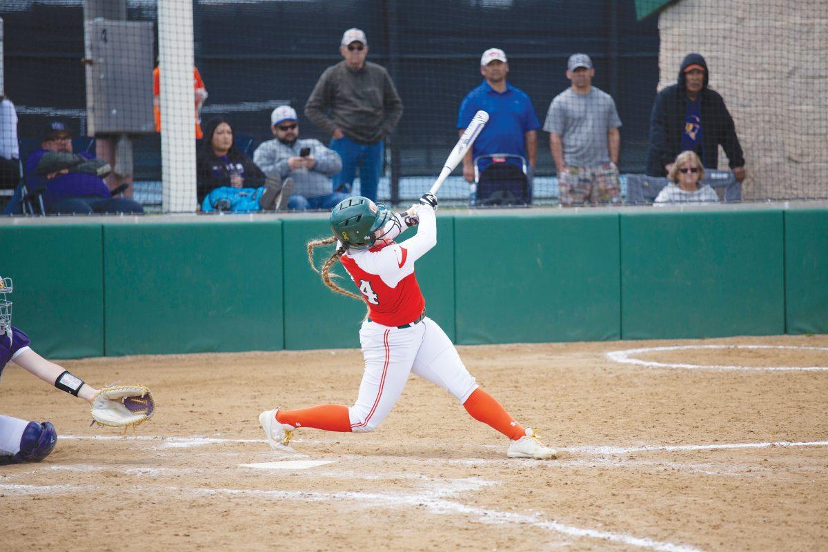 Jessica Vlasek, a junior healthcare management major, has a batting average of 0.321 and has had a season high of 13 putouts. Photo by Amina Hussain | Mercury Staff.