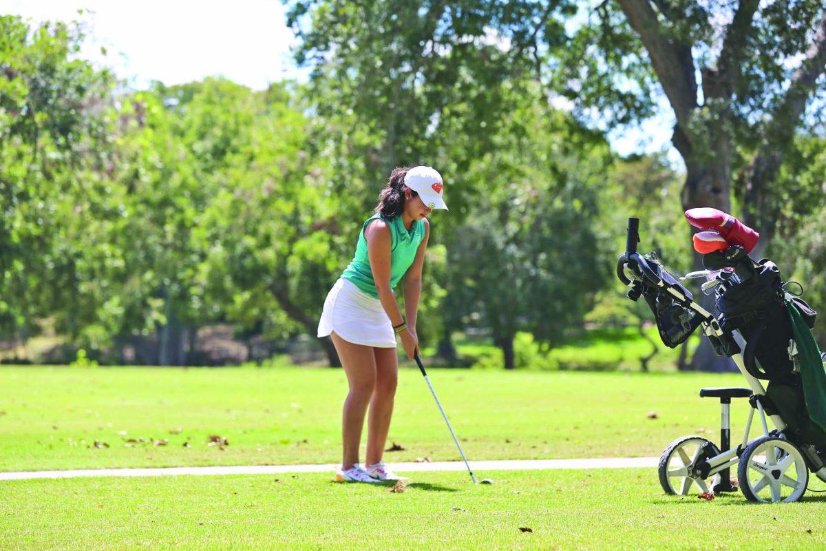 Freshman Karen Alvarez started this season strong with a two-round total score of 150, which is the third-lowest in team history.  Photo by Minh Nguyen | Mercury Staff