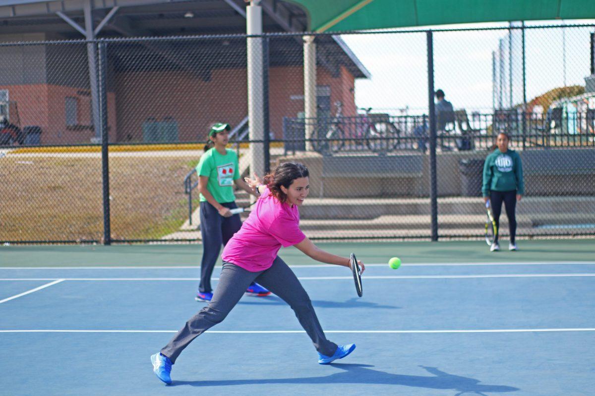 The women's tennis team wasn't able to practice as much due to poor weather conditions in the past month. Photo by Esther Mathew | Mercury Staff