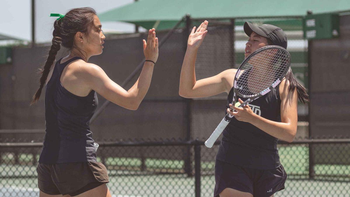 Senior Suzuka Nishino (left) from Coppell, TX was an All-American Honoree last season and hopes for a strong home presence this season. Photo courtesy of UTD Athletics