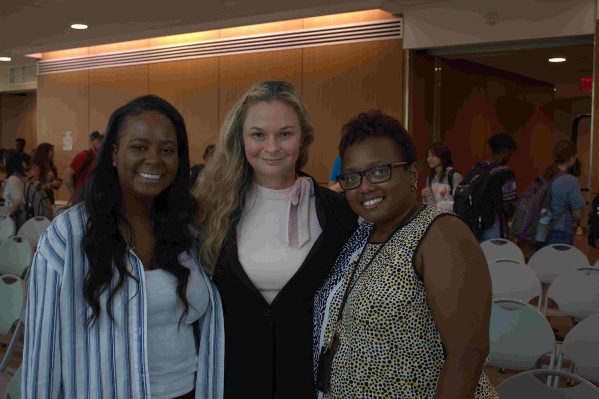 From left to right: Pre-Law Advisor Dominique Lange, Pre-Law Director Heather Stovall and Administrative Assistant Volya Helm at the kickoff event. Photo By André Averion | Mercury Staff